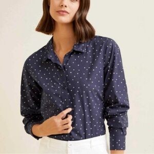 Garnet Hill Navy Dot Essential Button Down Shirt Size Large Organic Cotton